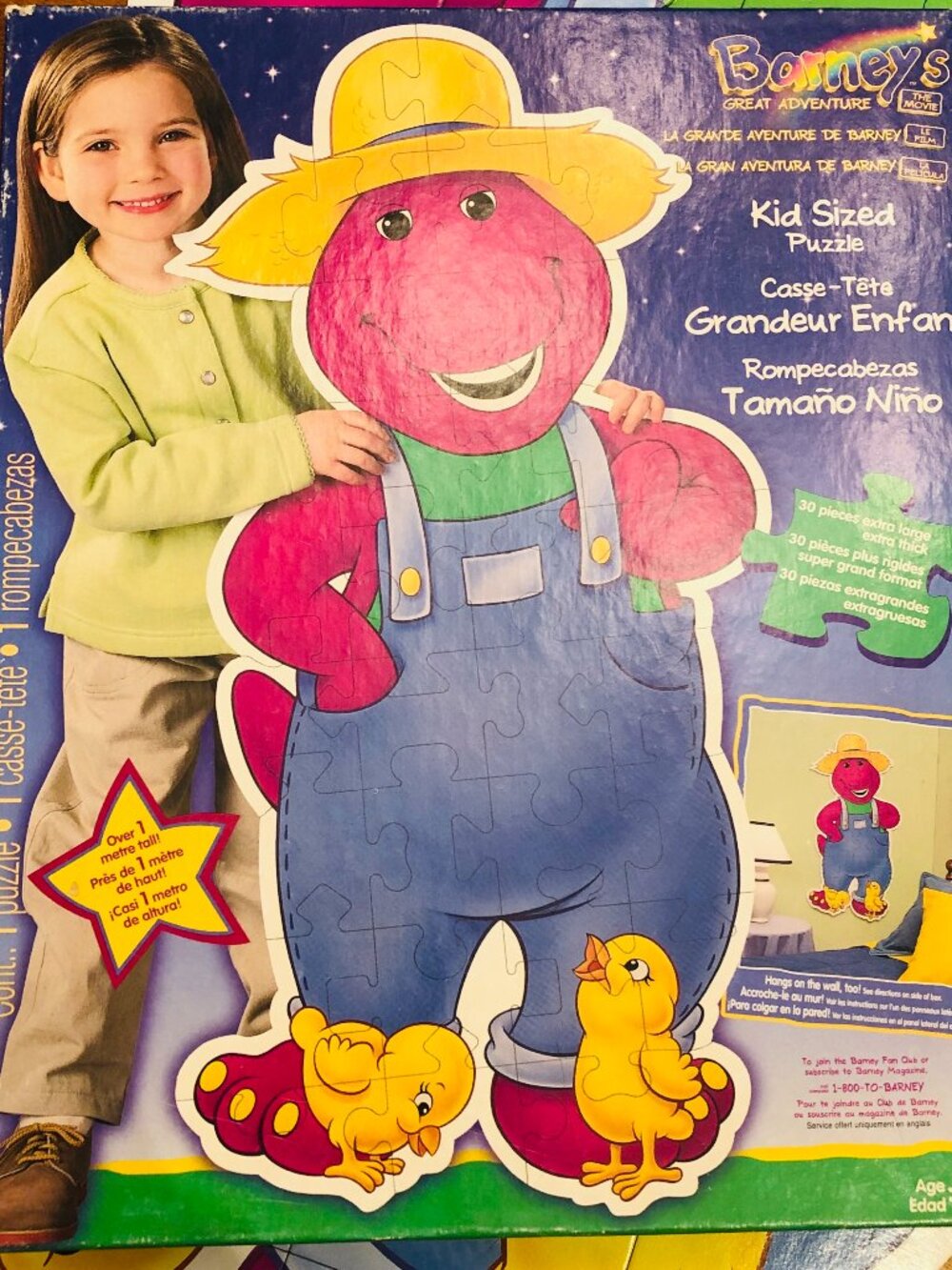 Vintage 1998 BARNEY Adventure Movie Kid Sized Floor Puzzle Wall Hanging Dinosaur